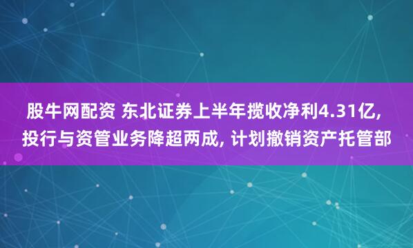 股牛网配资 东北证券上半年揽收净利4.31亿, 投行与资管业务降超两成, 计划撤销资产托管部